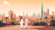 Two travelers walk through a modern city, symbolizing international business connections and global B2B opportunities, aligned with Sales Halls’ mission to link buyers and suppliers worldwide.